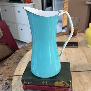 Dansk Aqua Blue Pitcher with White Handle